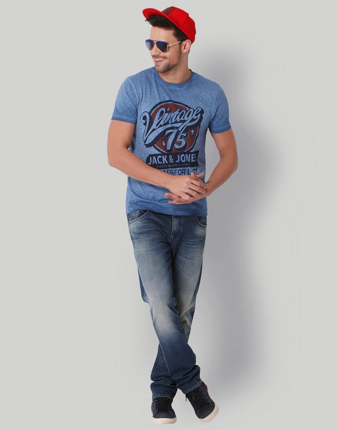 Powder Blue Graphic Print Crew Neck T-Shirt