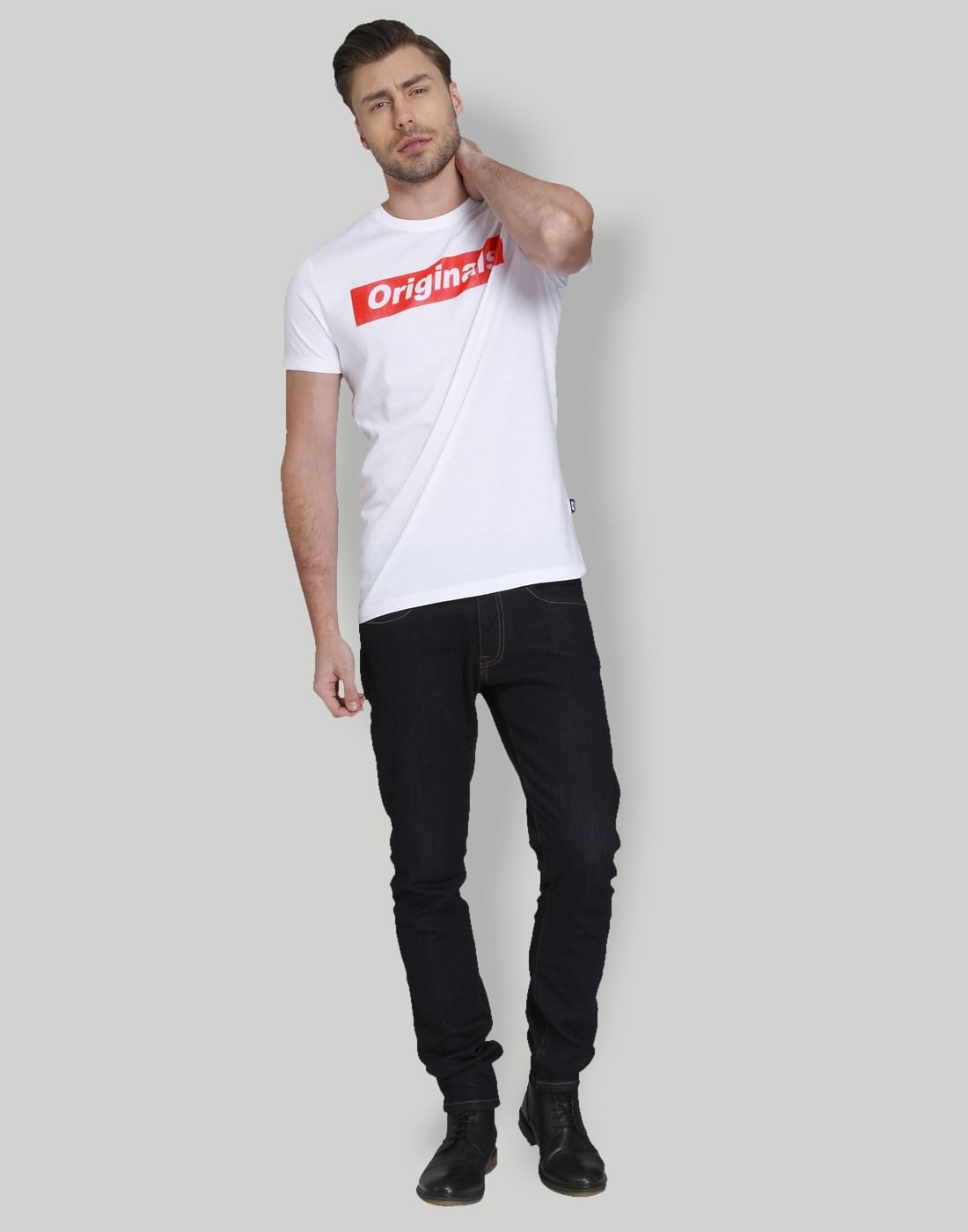 White Patch Print Crew Neck T-Shirt