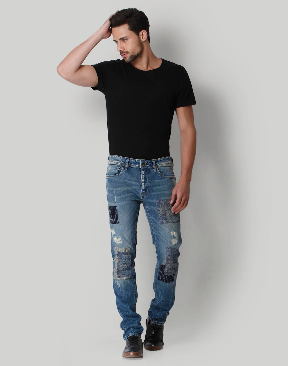 Blue Distressed Low Rise Jeans