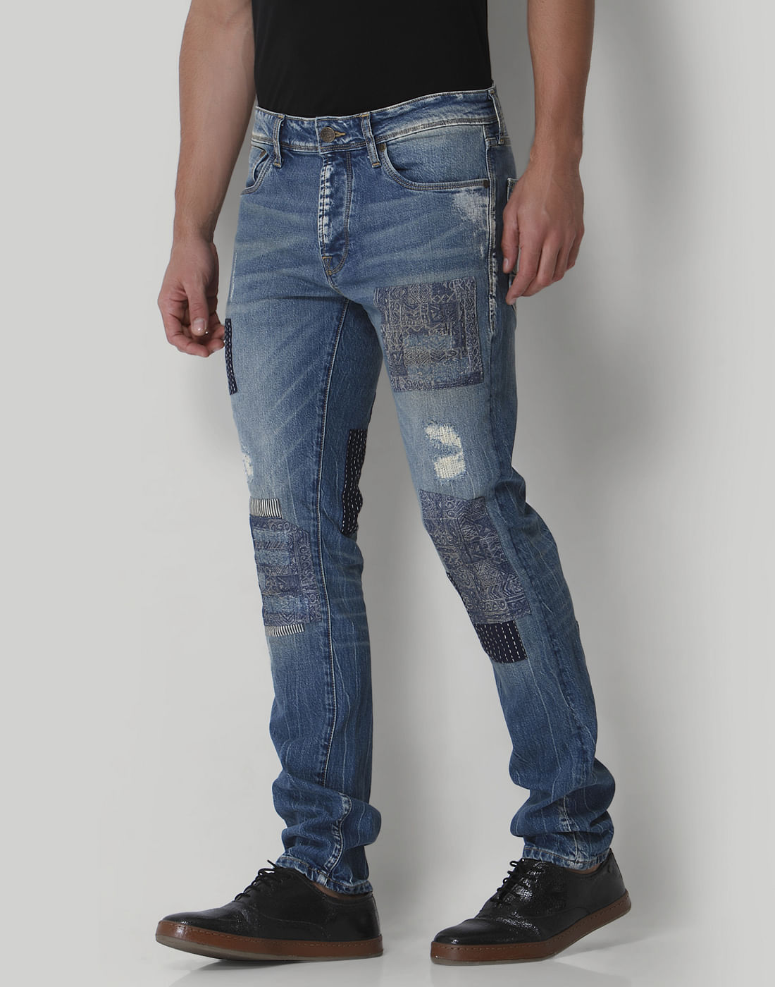 Blue Distressed Low Rise Jeans