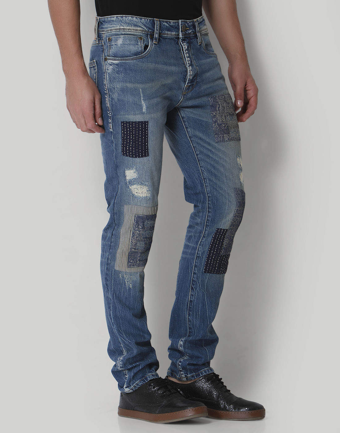 Blue Distressed Low Rise Jeans