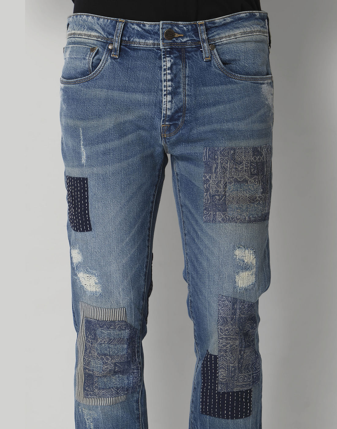 Blue Distressed Low Rise Jeans