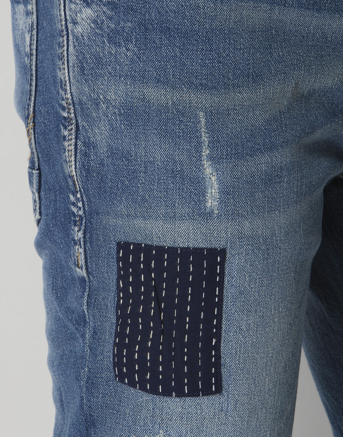 Blue Distressed Low Rise Jeans