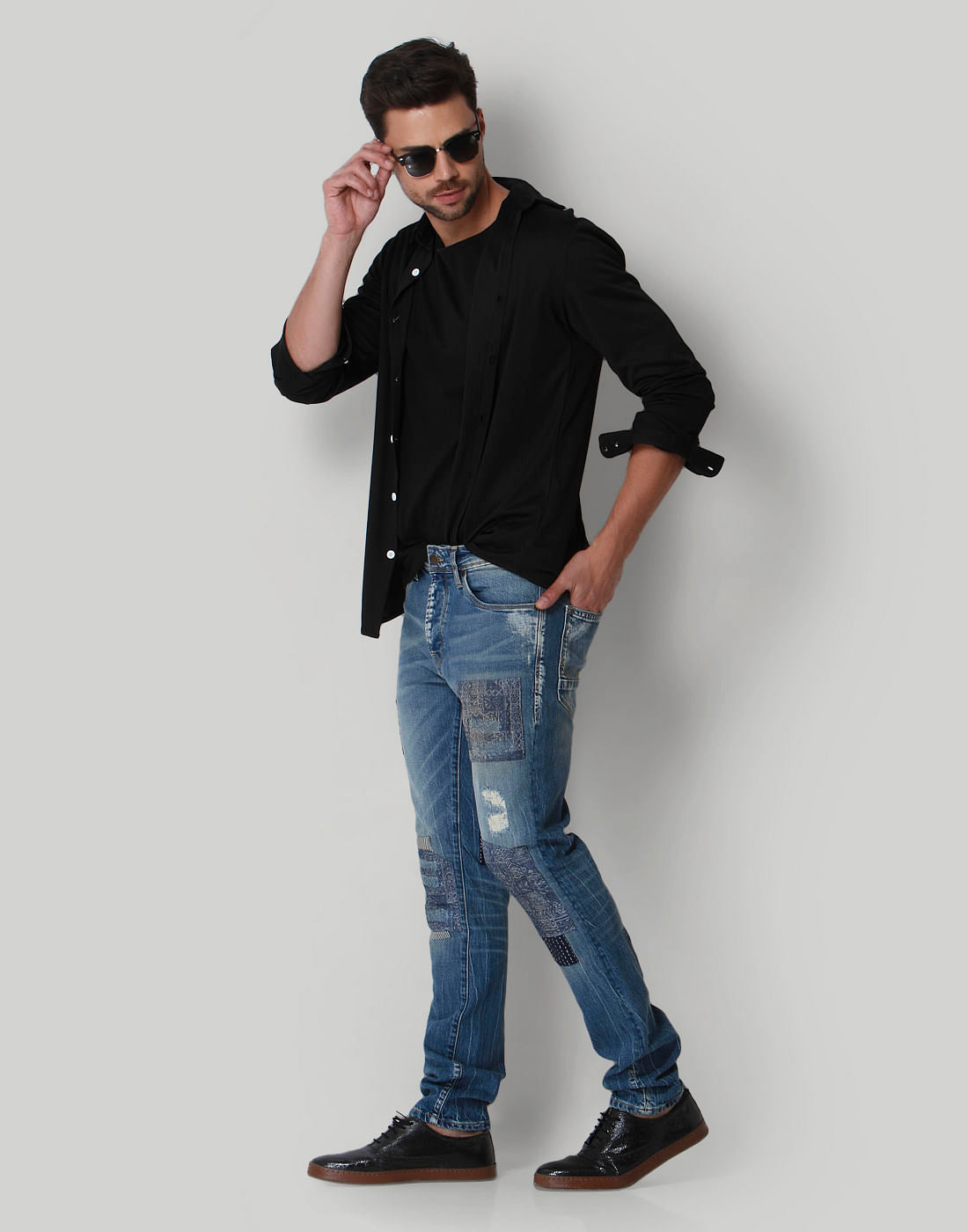 Blue Distressed Low Rise Jeans