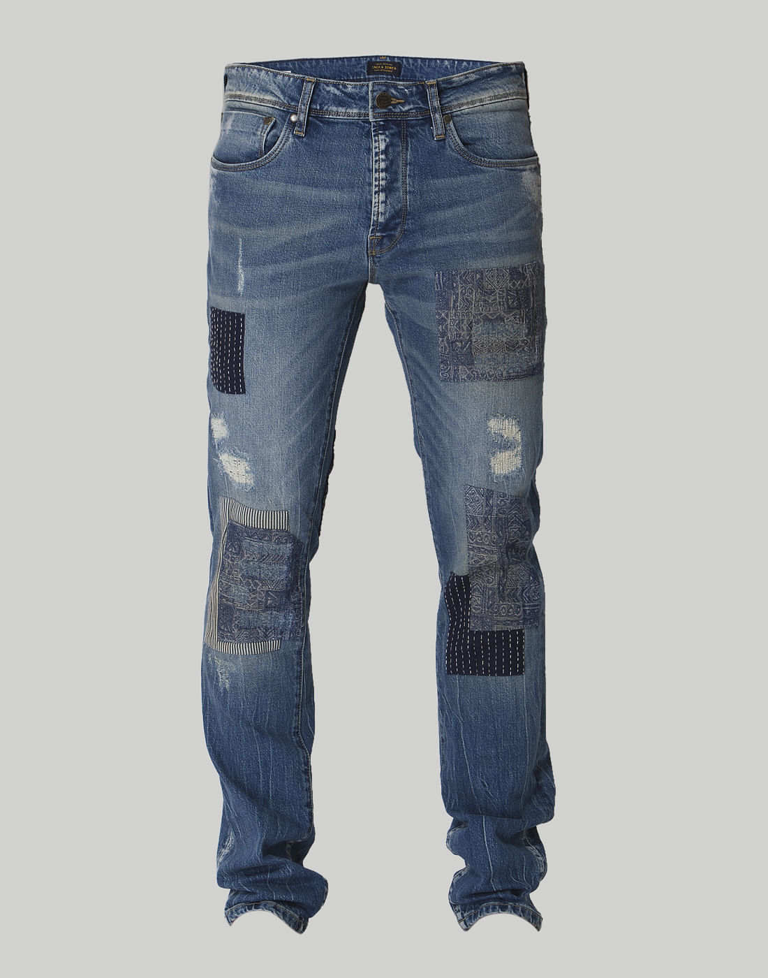 Blue Distressed Low Rise Jeans