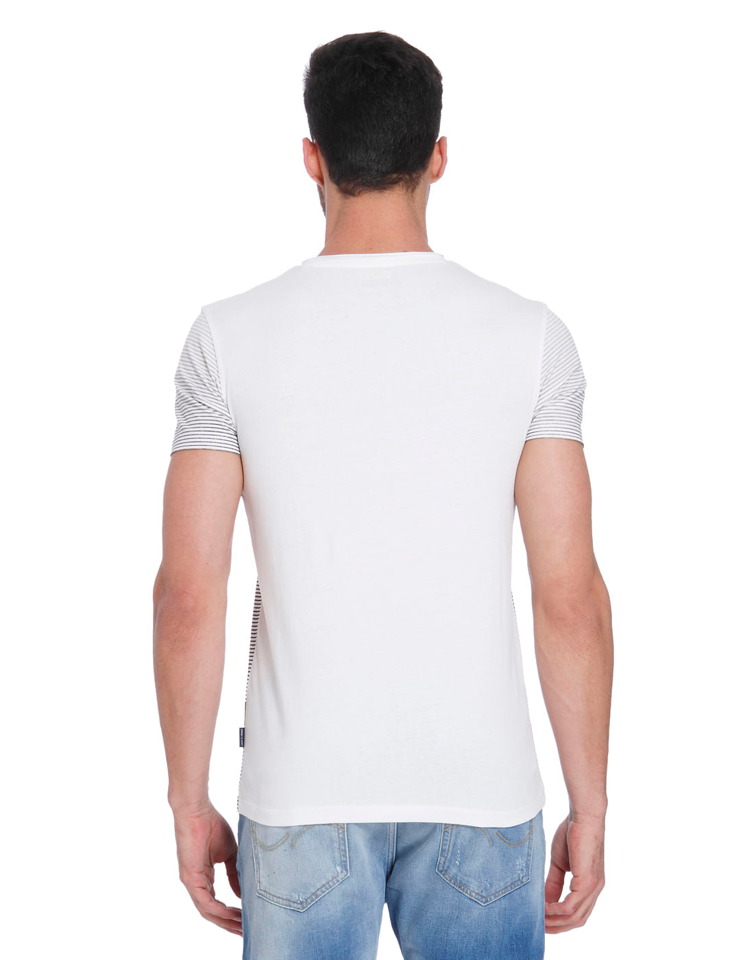 White Striped Cartman Print V-Neck T-Shirt