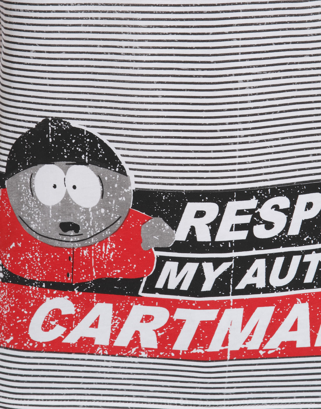 White Striped Cartman Print V-Neck T-Shirt