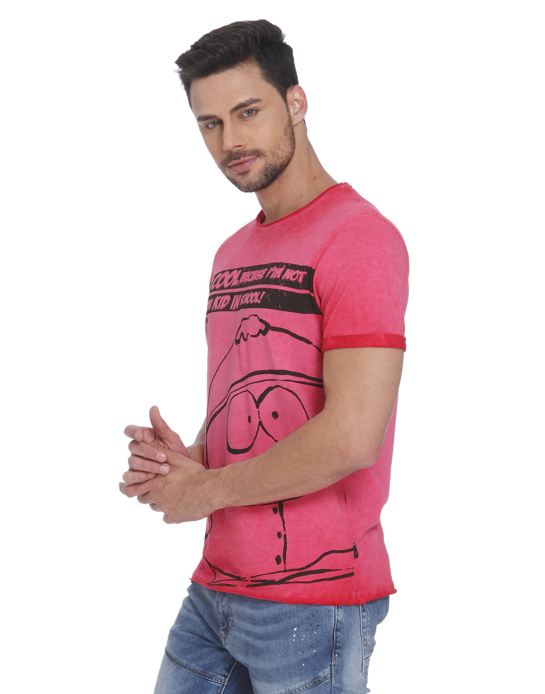 Pink Cartman Print Crew Neck T-Shirt