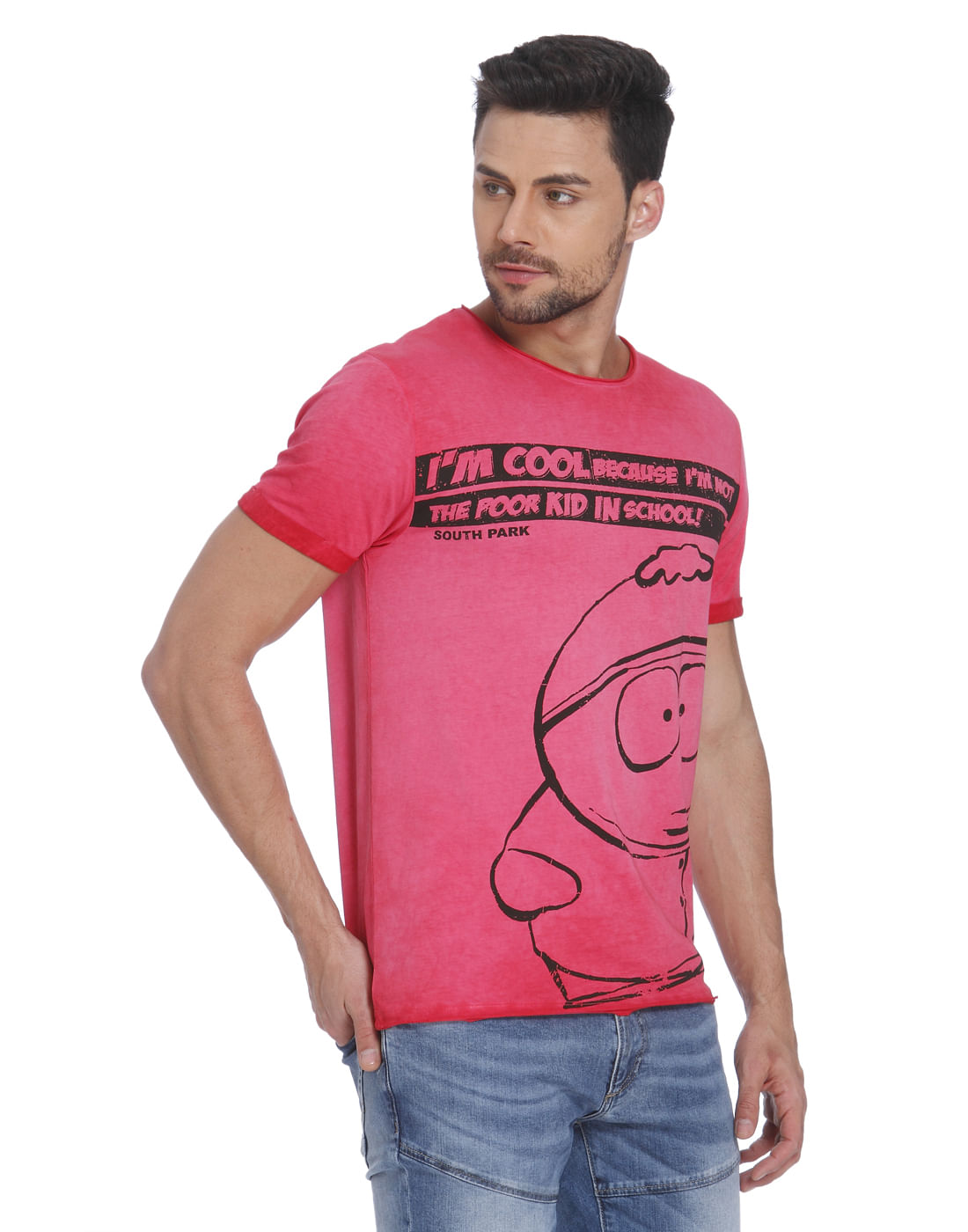 Pink Cartman Print Crew Neck T-Shirt