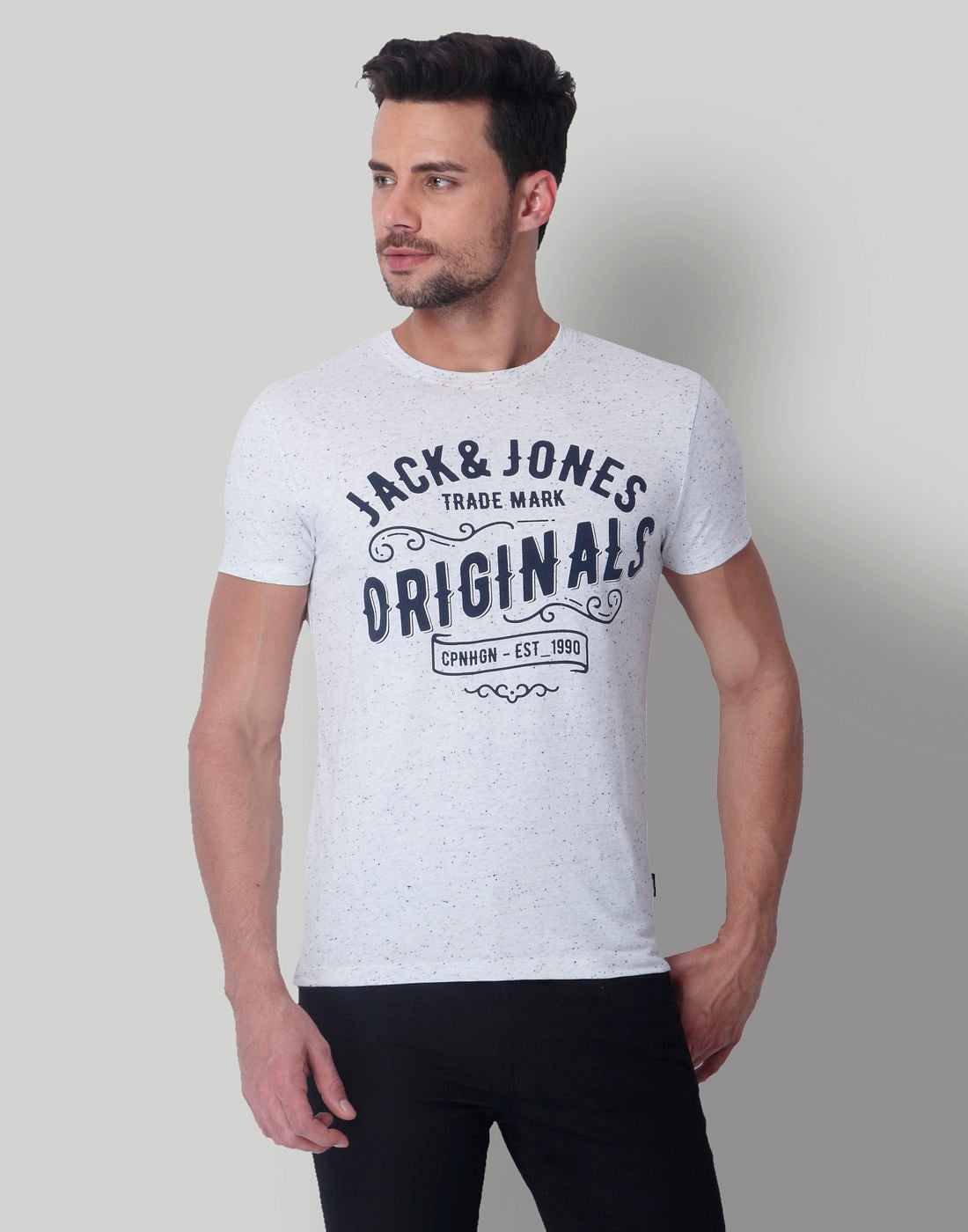White Text Print Crew Neck T-Shirt