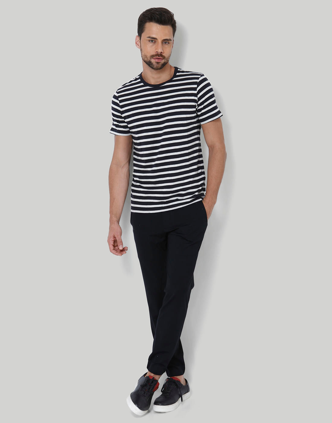 Black Striped Crew Neck T-Shirt