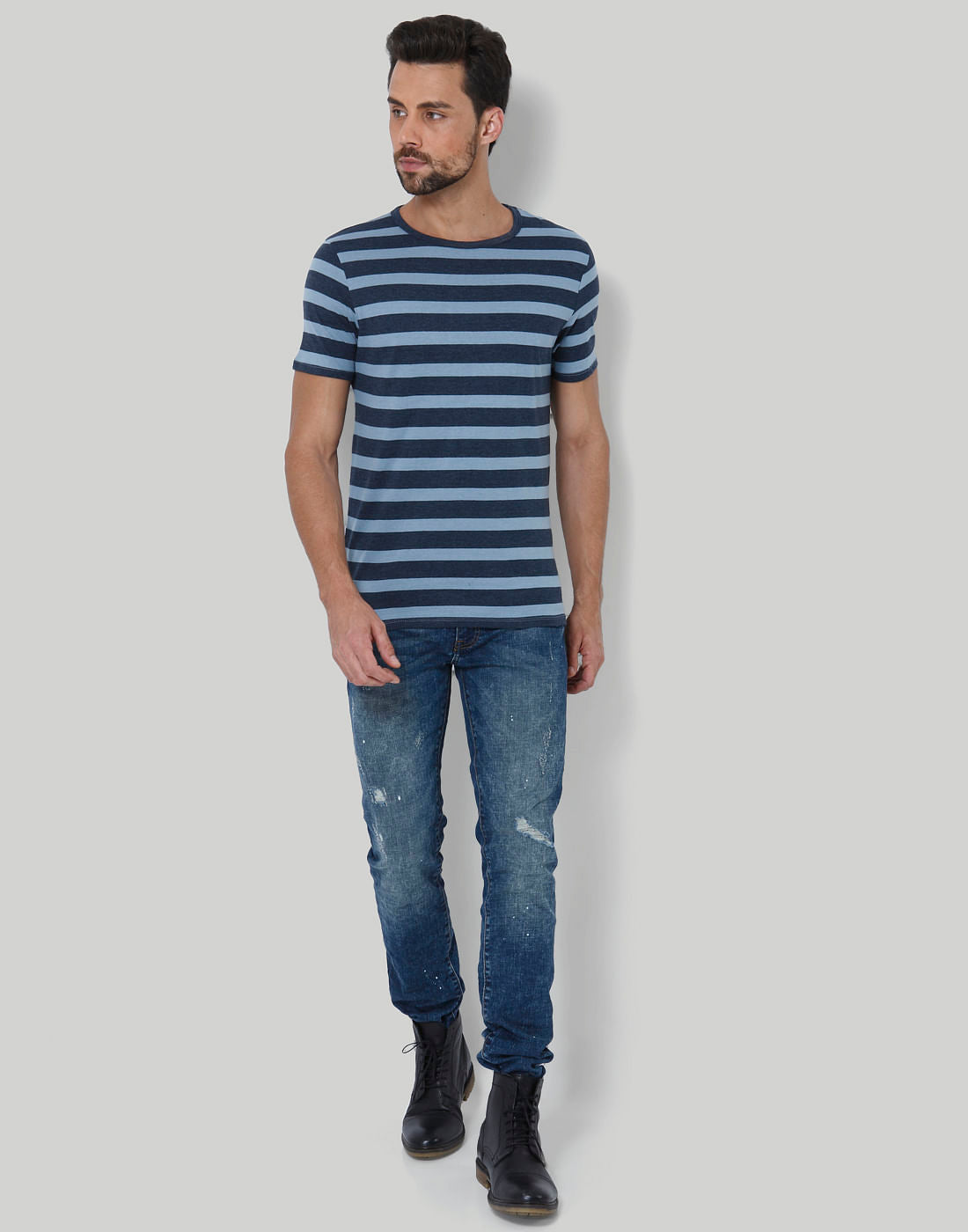 Blue Striped Crew Neck T-Shirt
