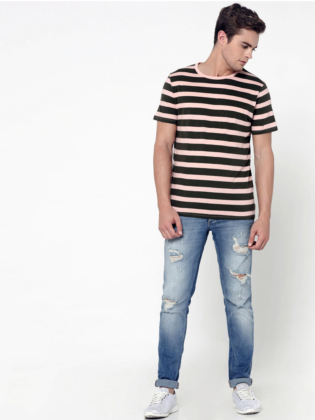 Pink Striped Crew Neck T-Shirt