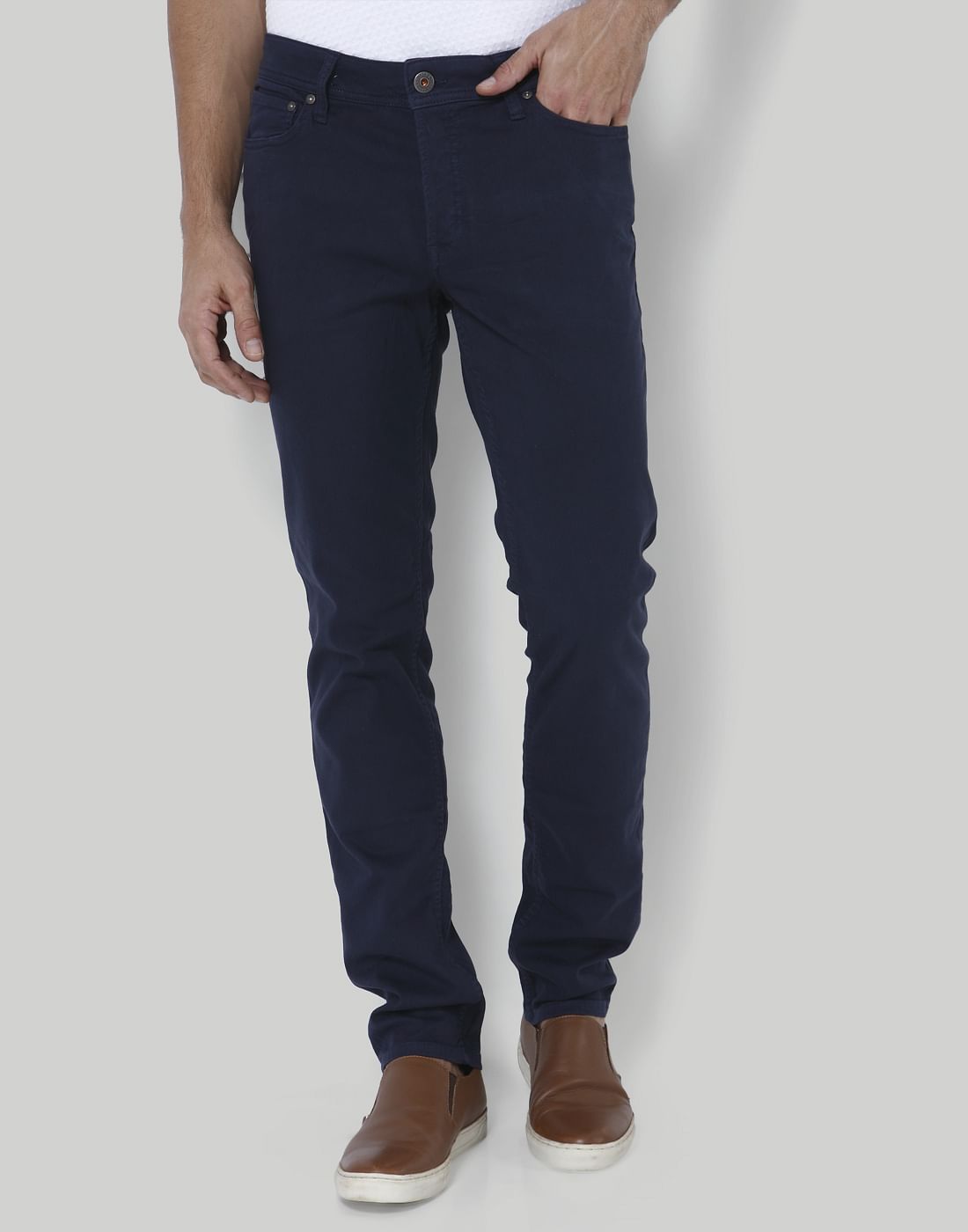 Dark Blue Mid Rise Slim Fit Chinos