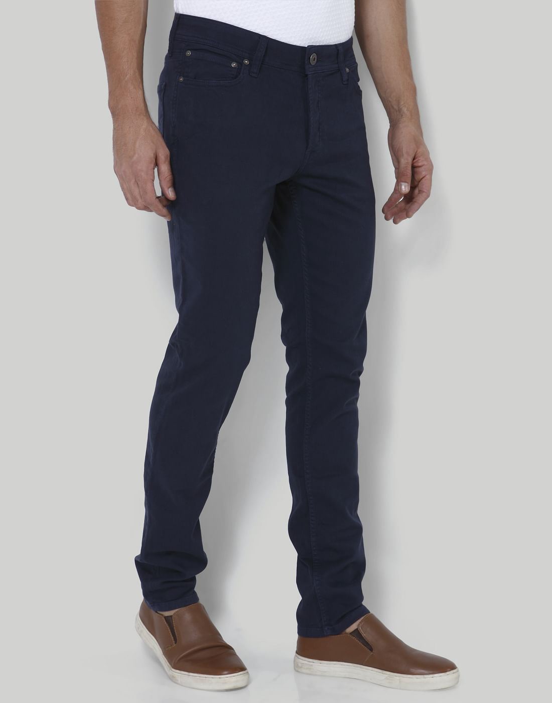 Dark Blue Mid Rise Slim Fit Chinos