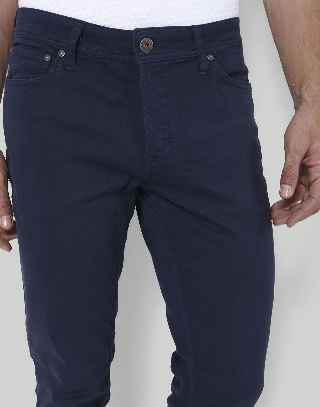 Dark Blue Mid Rise Slim Fit Chinos