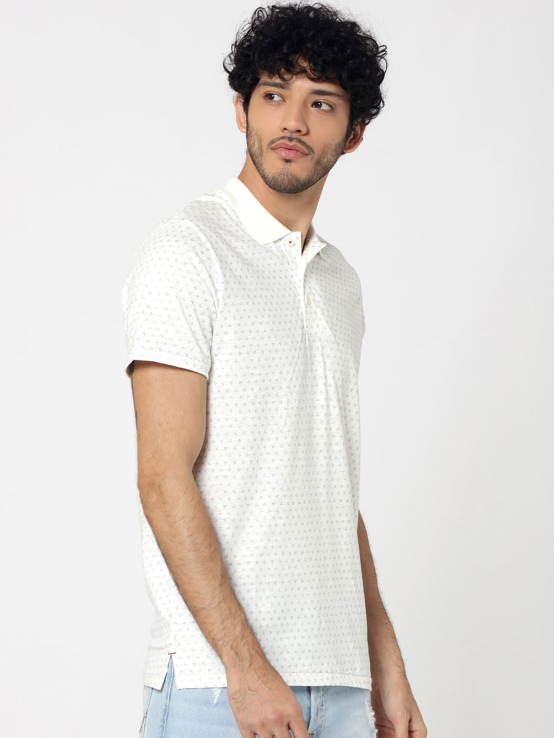 White All Over Printed Polo T-Shirt