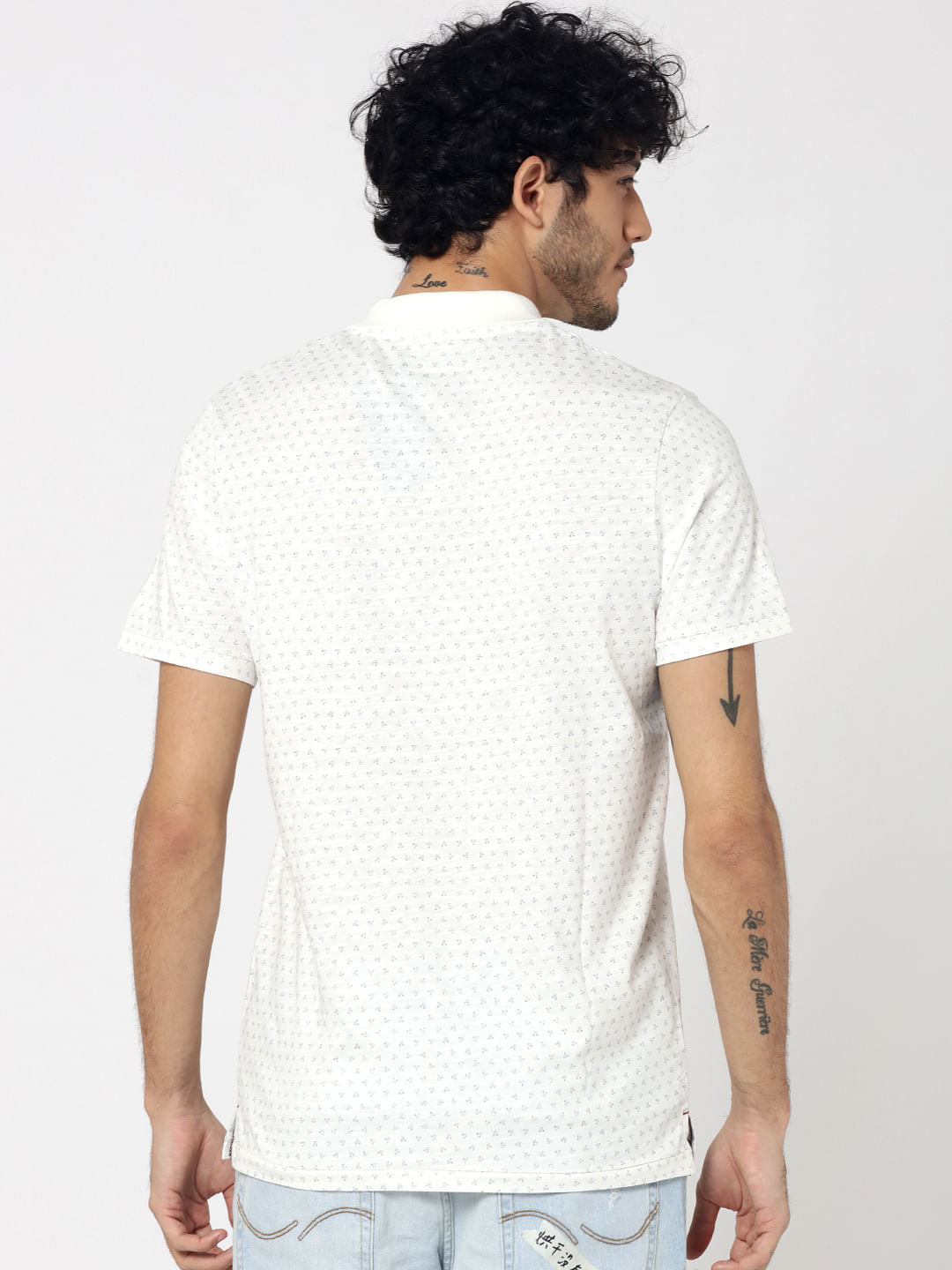White All Over Printed Polo T-Shirt