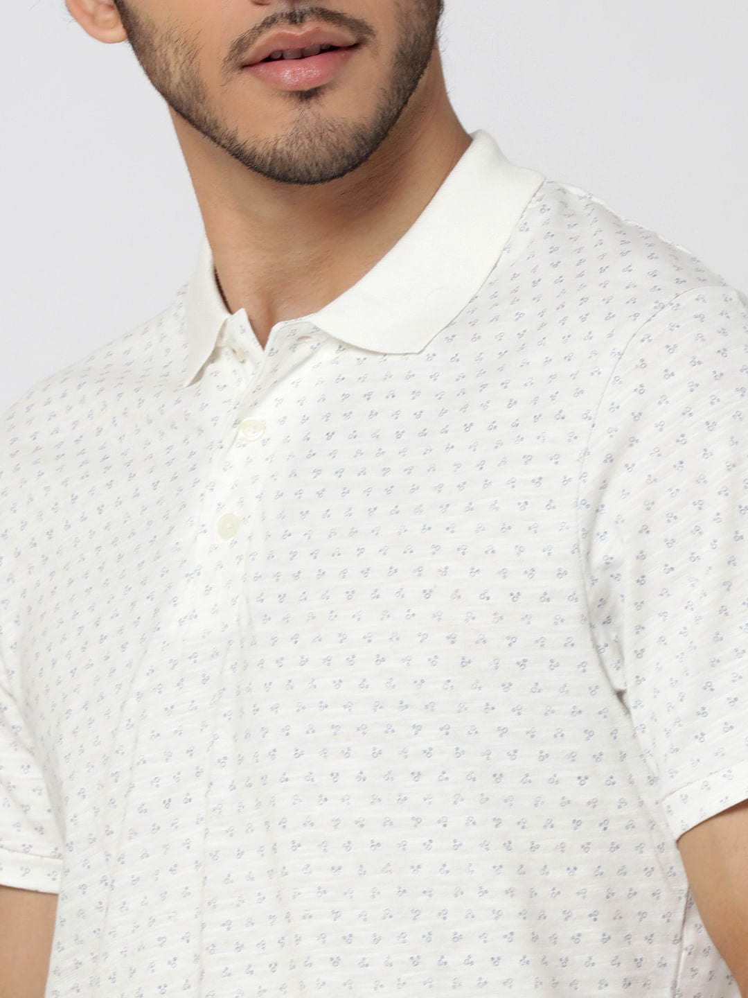 White All Over Printed Polo T-Shirt