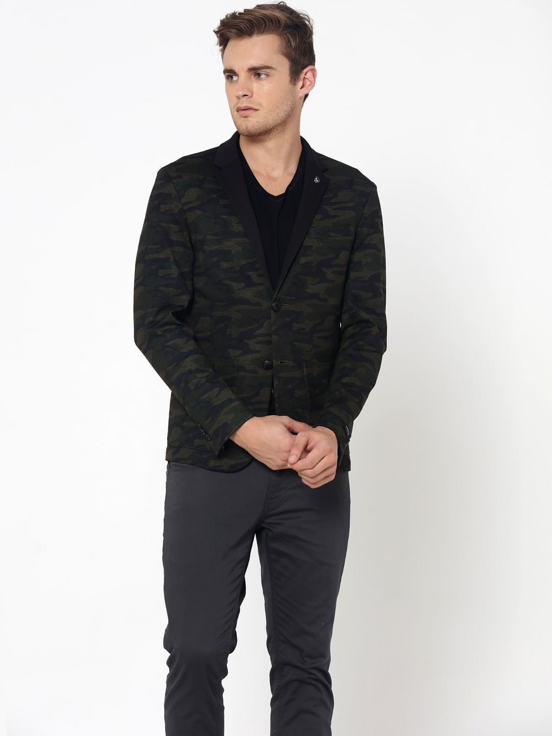Olive Green Camo Print Blazer