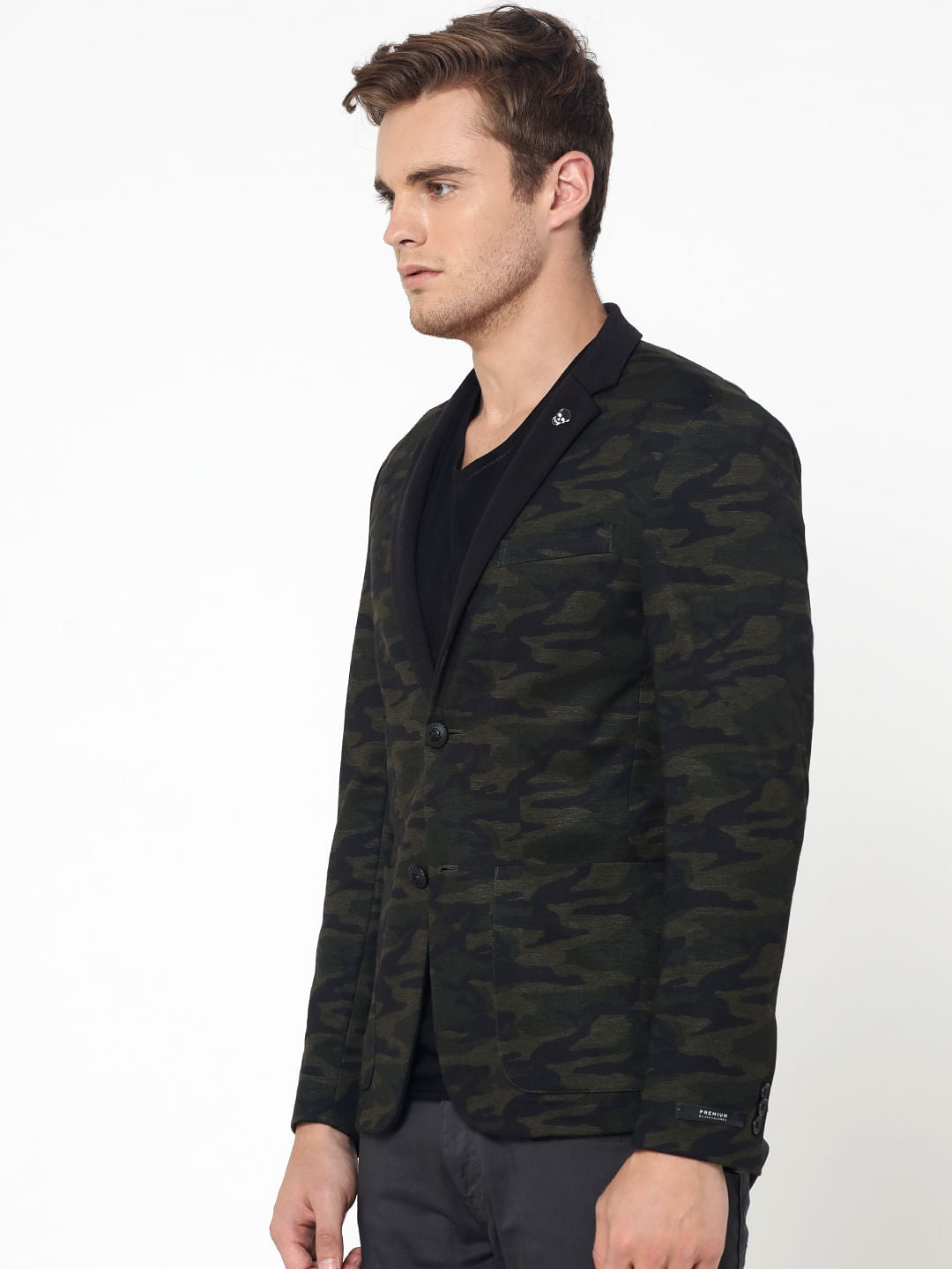 Olive Green Camo Print Blazer
