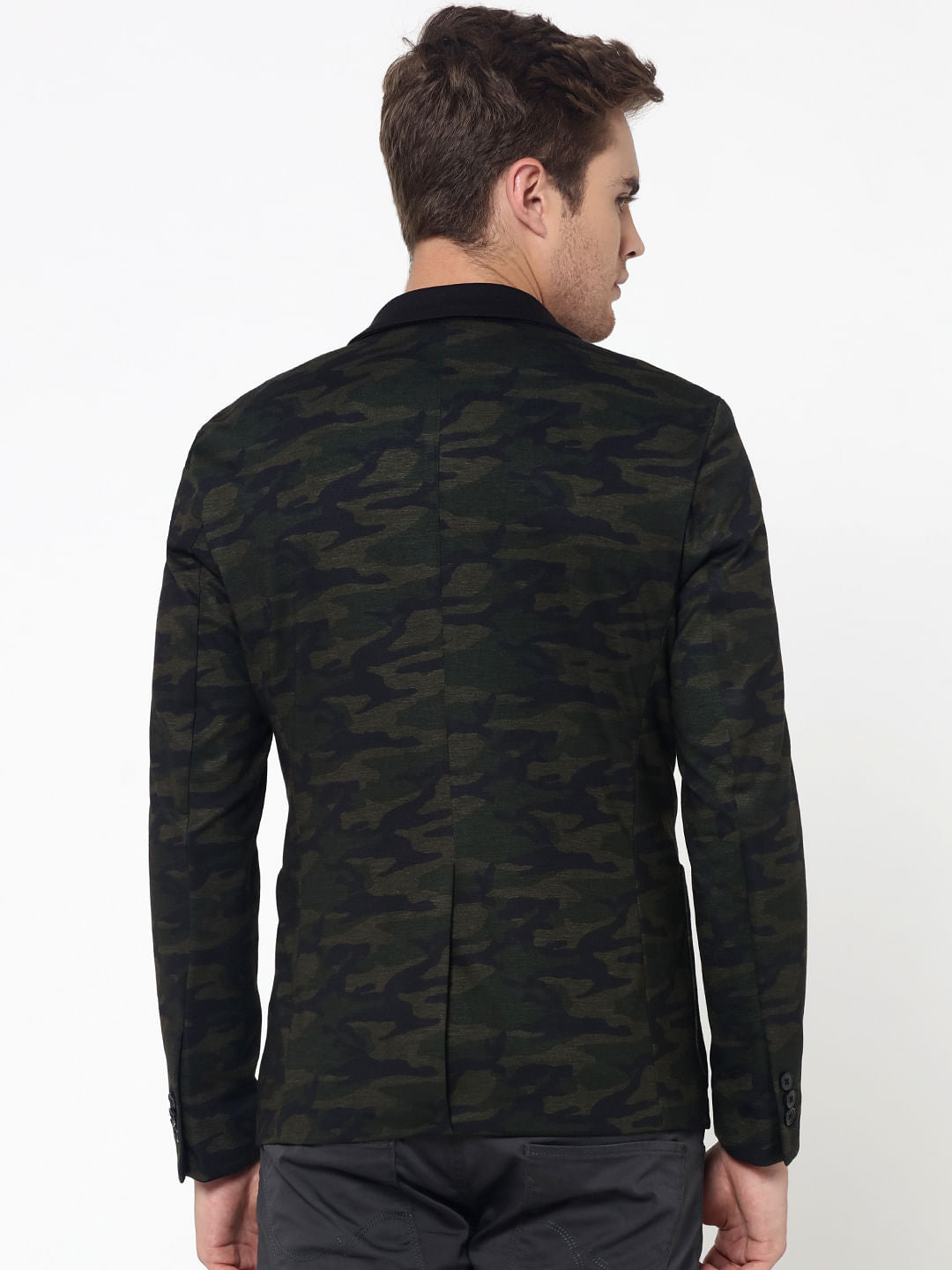 Olive Green Camo Print Blazer