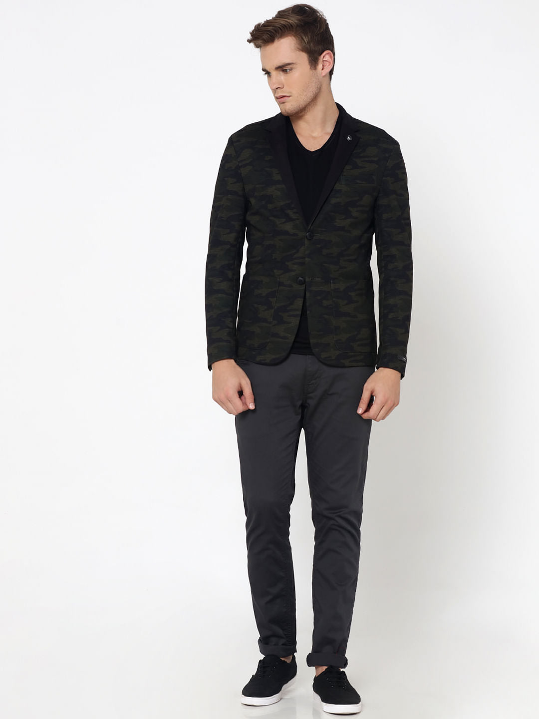 Olive Green Camo Print Blazer