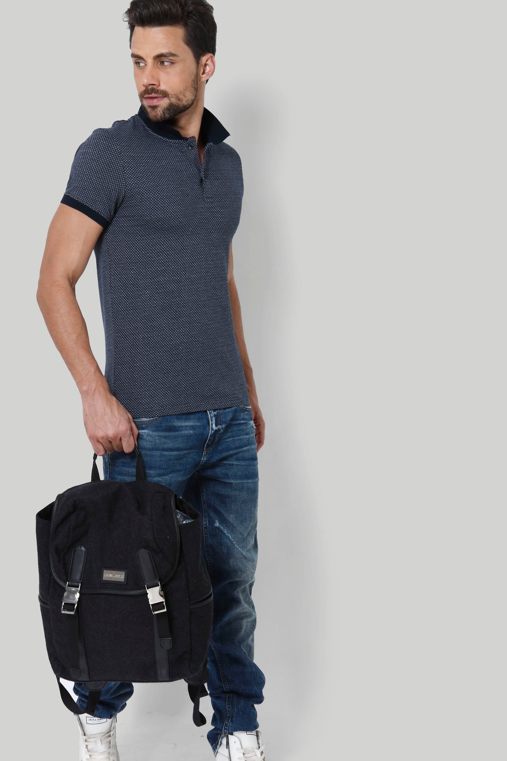 Black Printed Polo T-Shirt