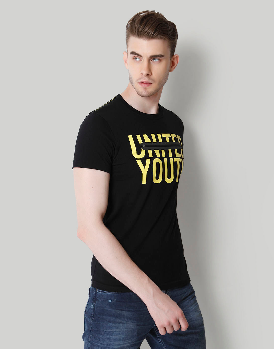 Black Text Print Crew Neck T-Shirt