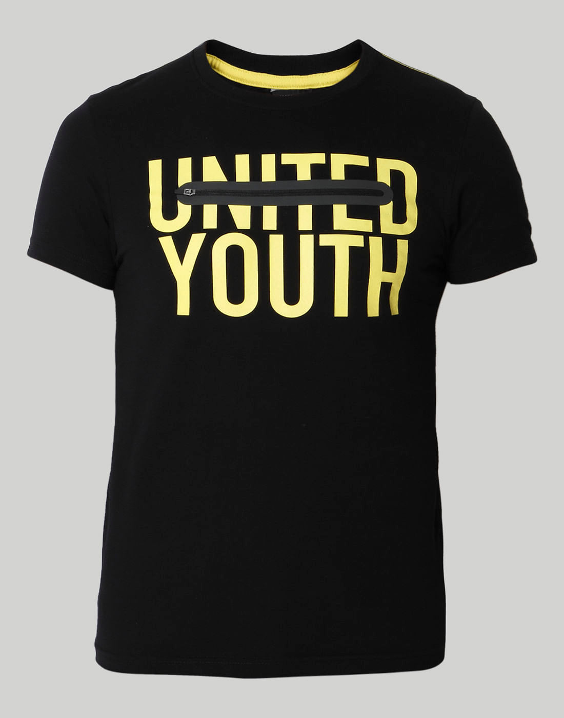 Black Text Print Crew Neck T-Shirt