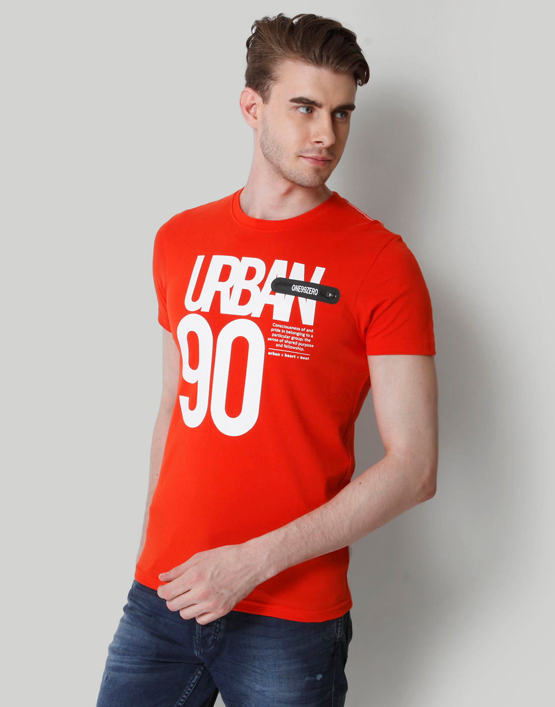 Red Text Print Crew Neck T-Shirt