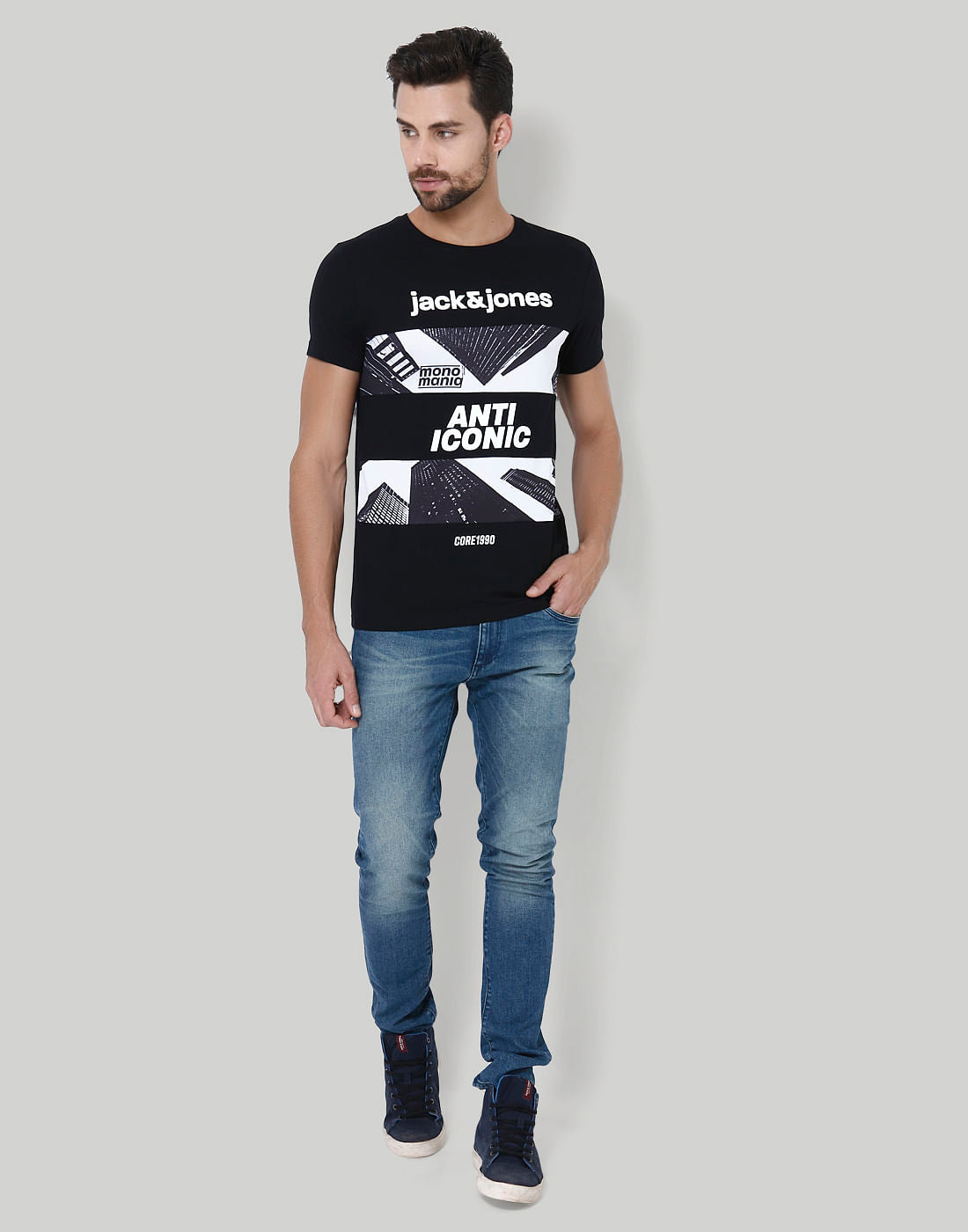 Black Graphic Print Crew Neck T-Shirt
