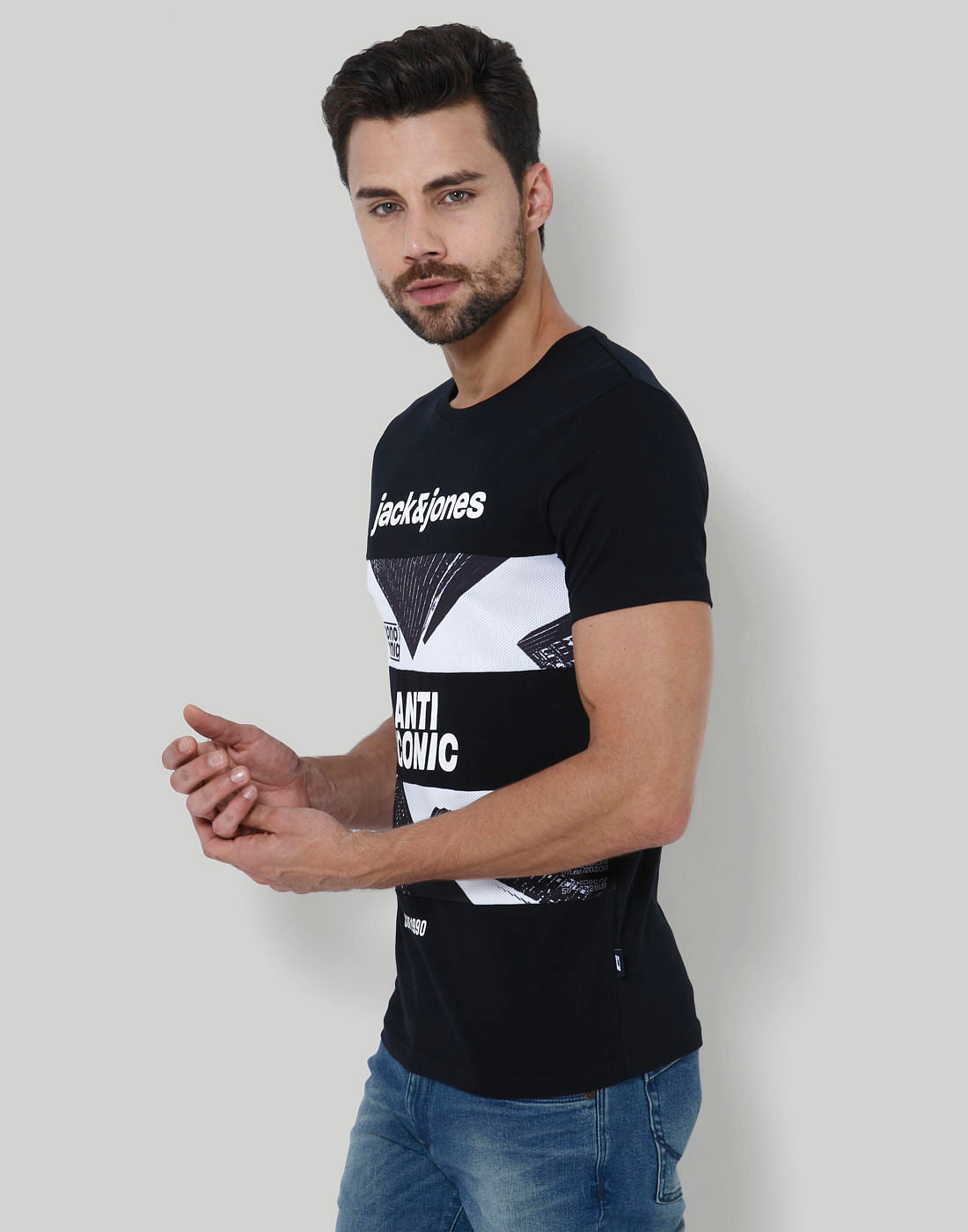 Black Graphic Print Crew Neck T-Shirt