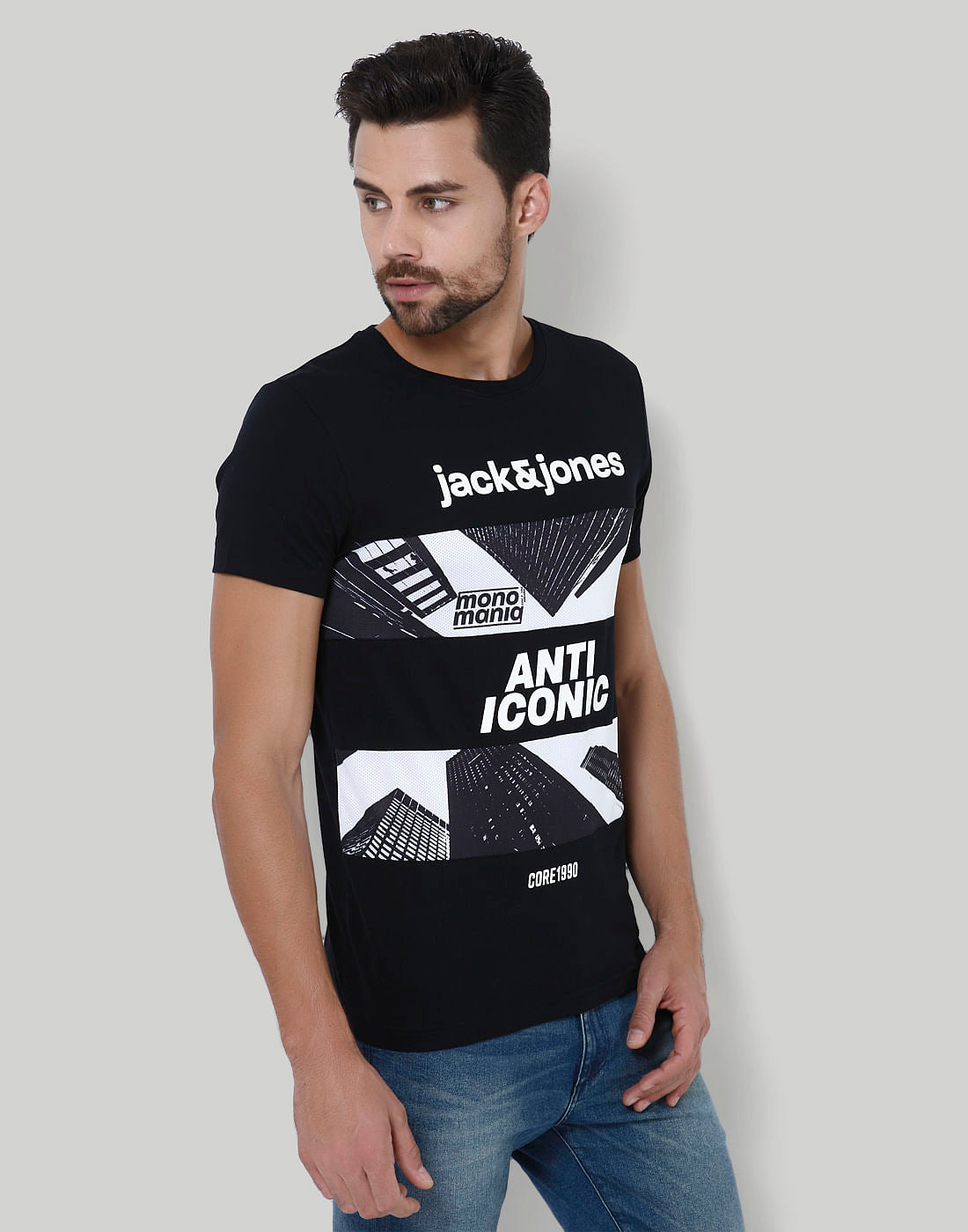 Black Graphic Print Crew Neck T-Shirt