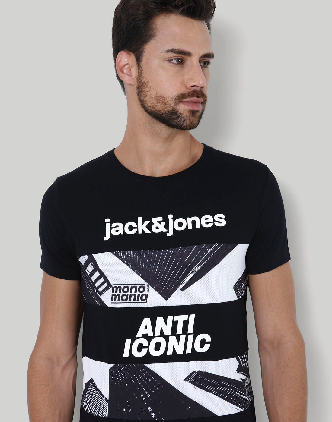 Black Graphic Print Crew Neck T-Shirt