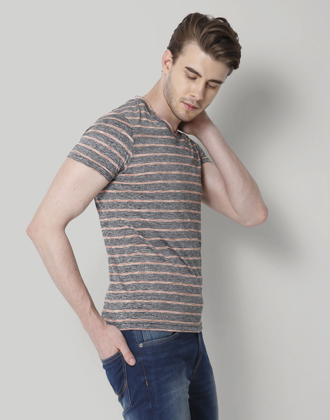 Rose Striped Crew Neck T-Shirt