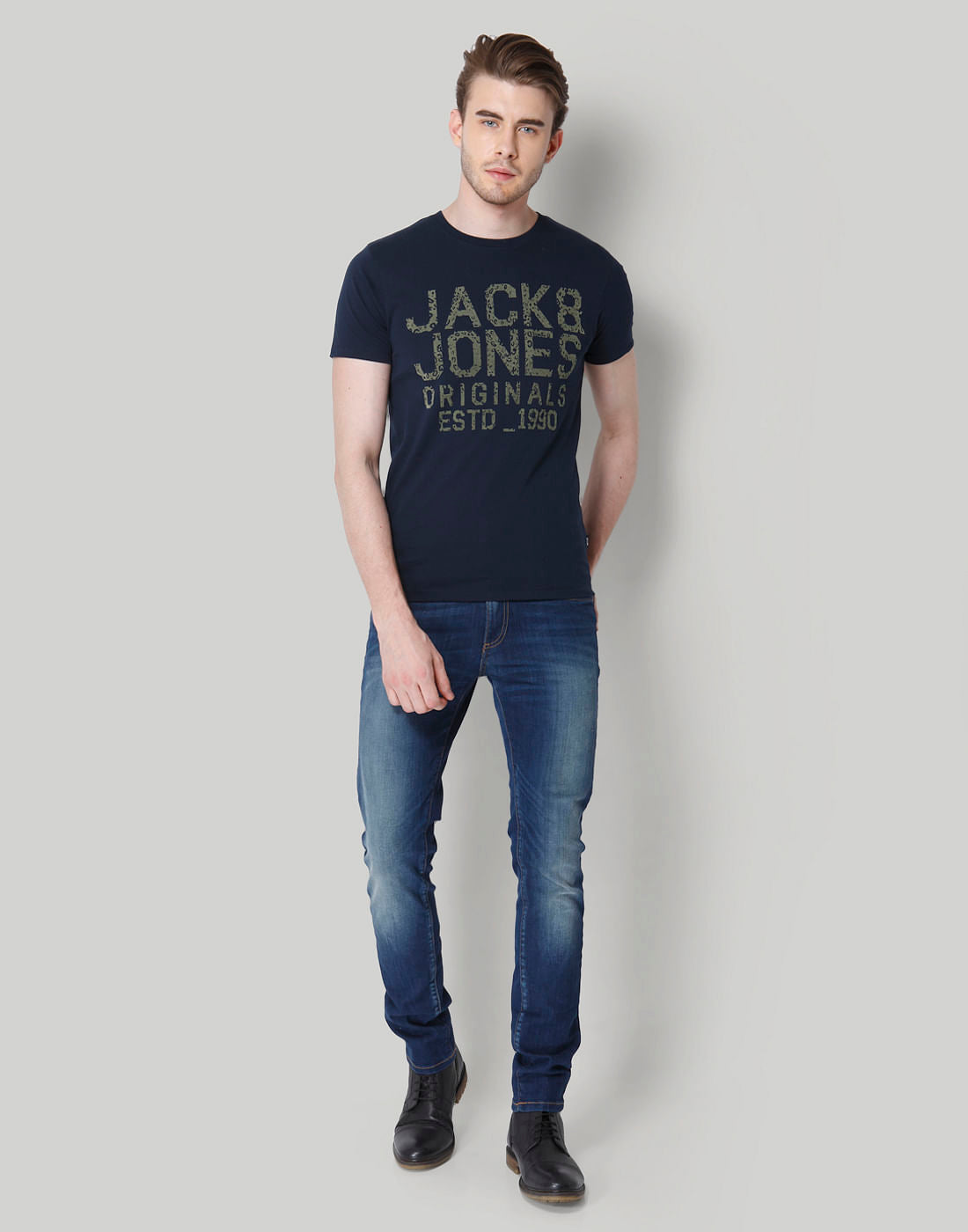 Blue Logo Print Crew Neck T-Shirt