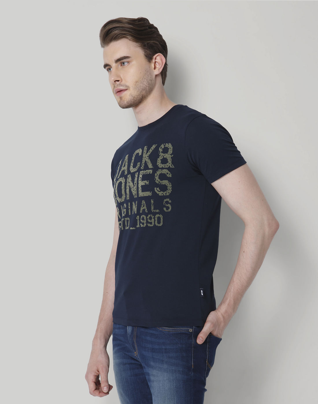 Blue Logo Print Crew Neck T-Shirt