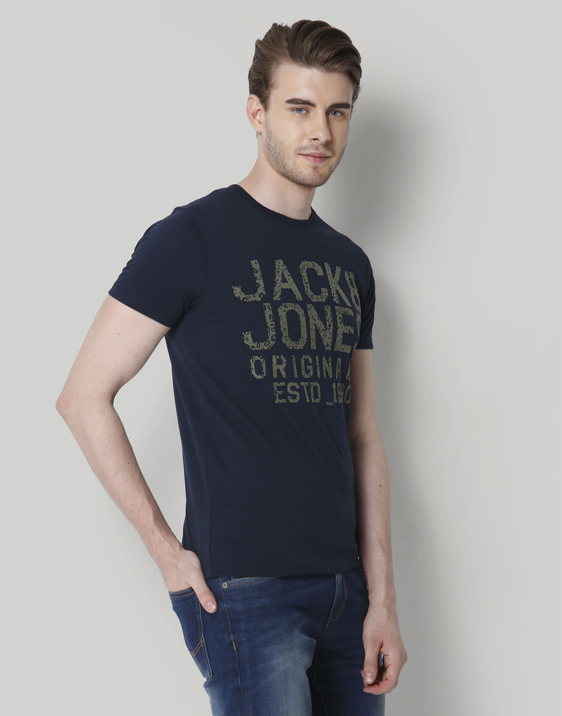 Blue Logo Print Crew Neck T-Shirt