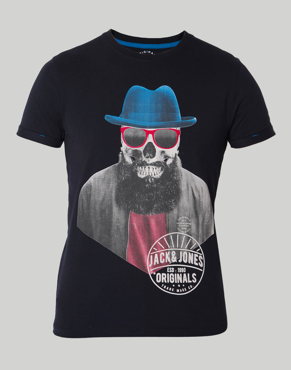Blue Skull Printed Crew Neck T-Shirt