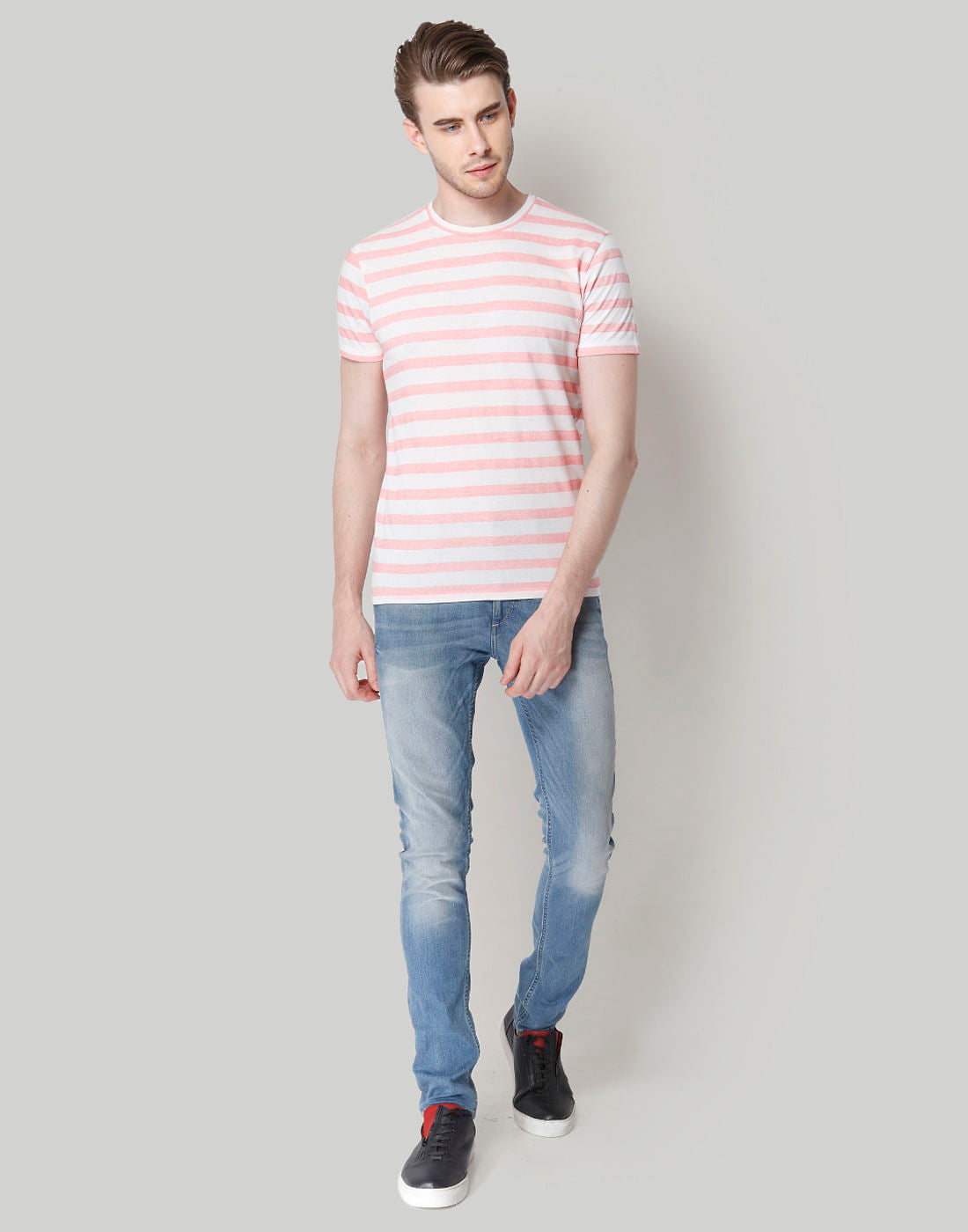 Rose Striped Crew Neck T-Shirt