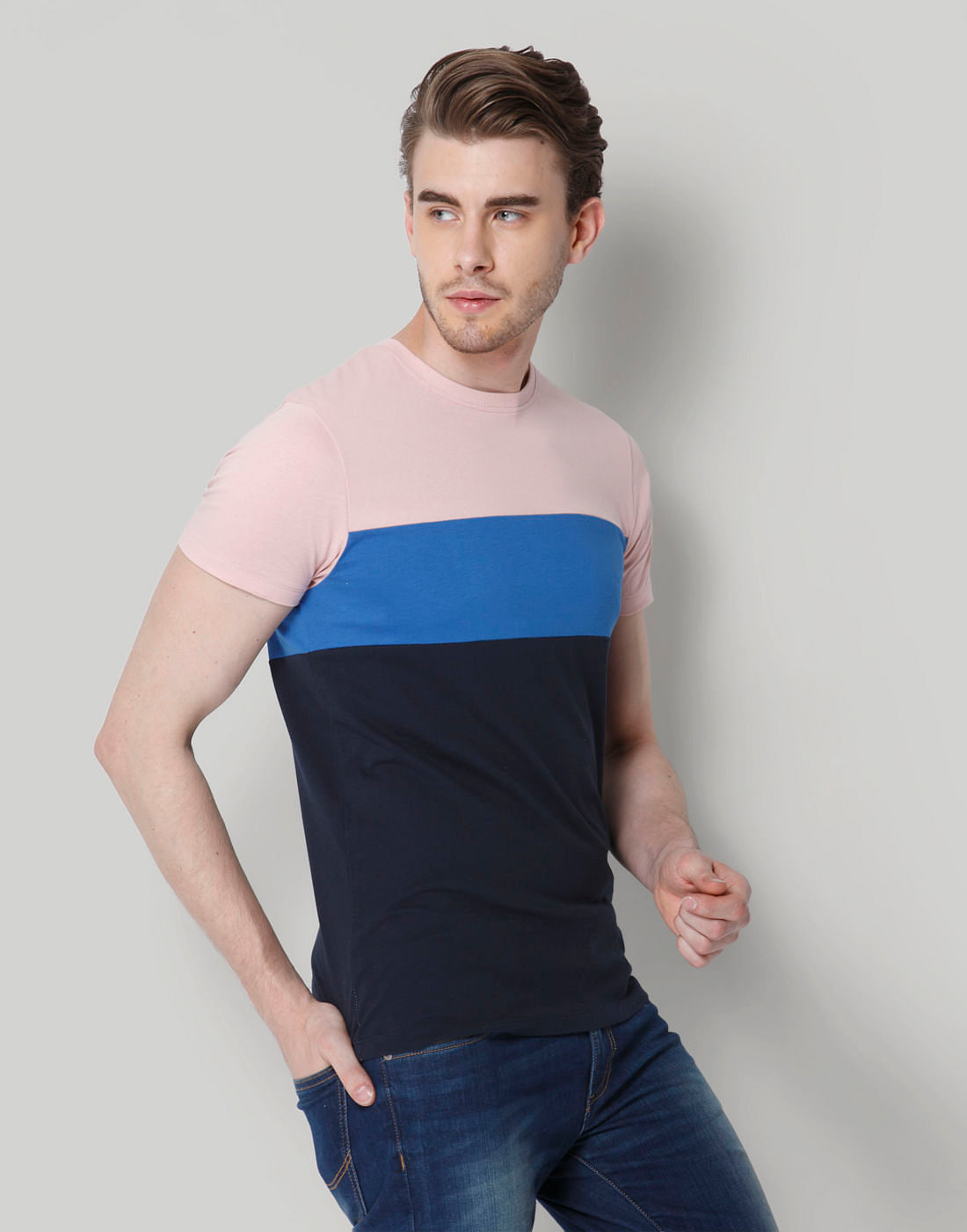 Rose Colour Blocked Crew Neck T-Shirt