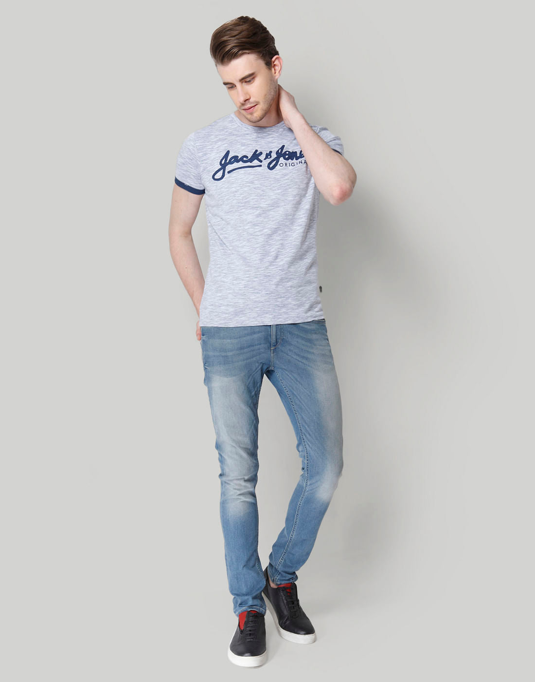 Blue Logo Print Crew Neck T-Shirt