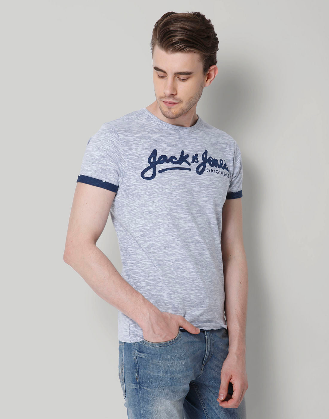 Blue Logo Print Crew Neck T-Shirt