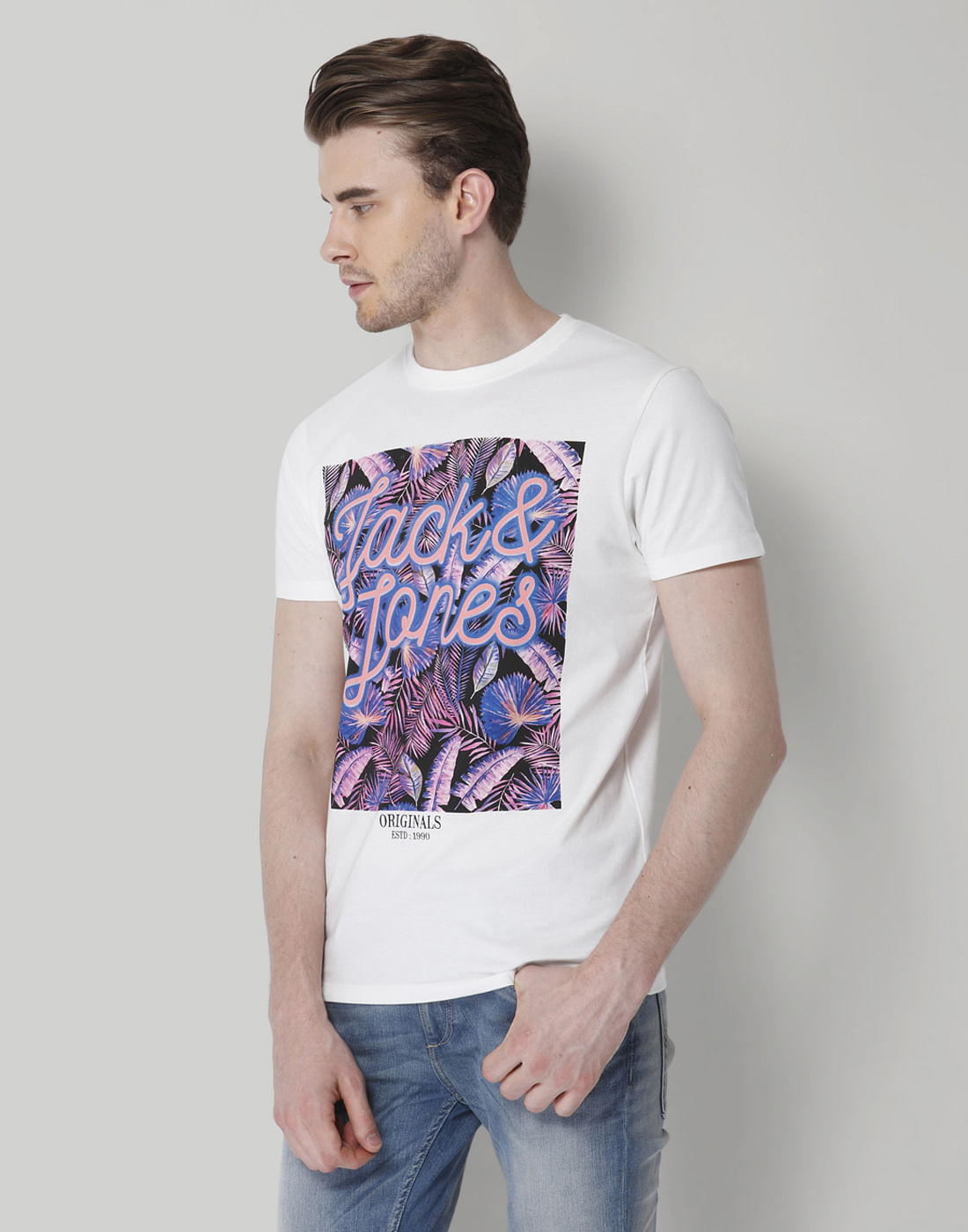 White Graphic Print Crew Neck T-Shirt