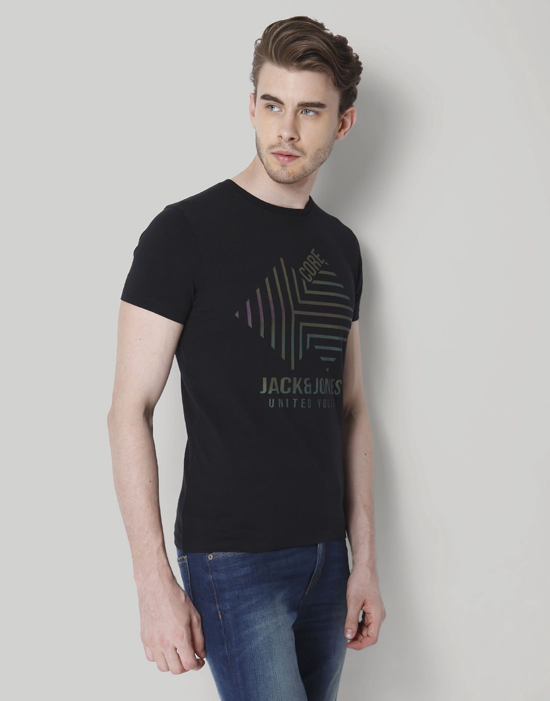 Black Graphic Print Crew Neck T-Shirt