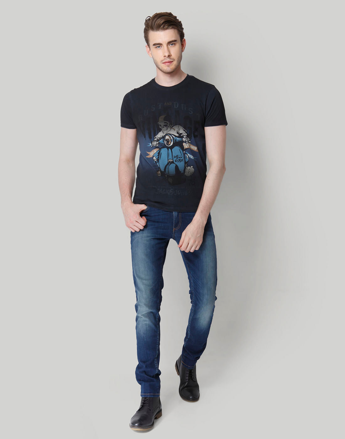Blue Graphic Print Crew Neck T-Shirt