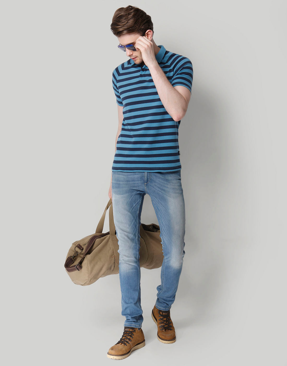 Turquoise Striped Polo T-Shirt
