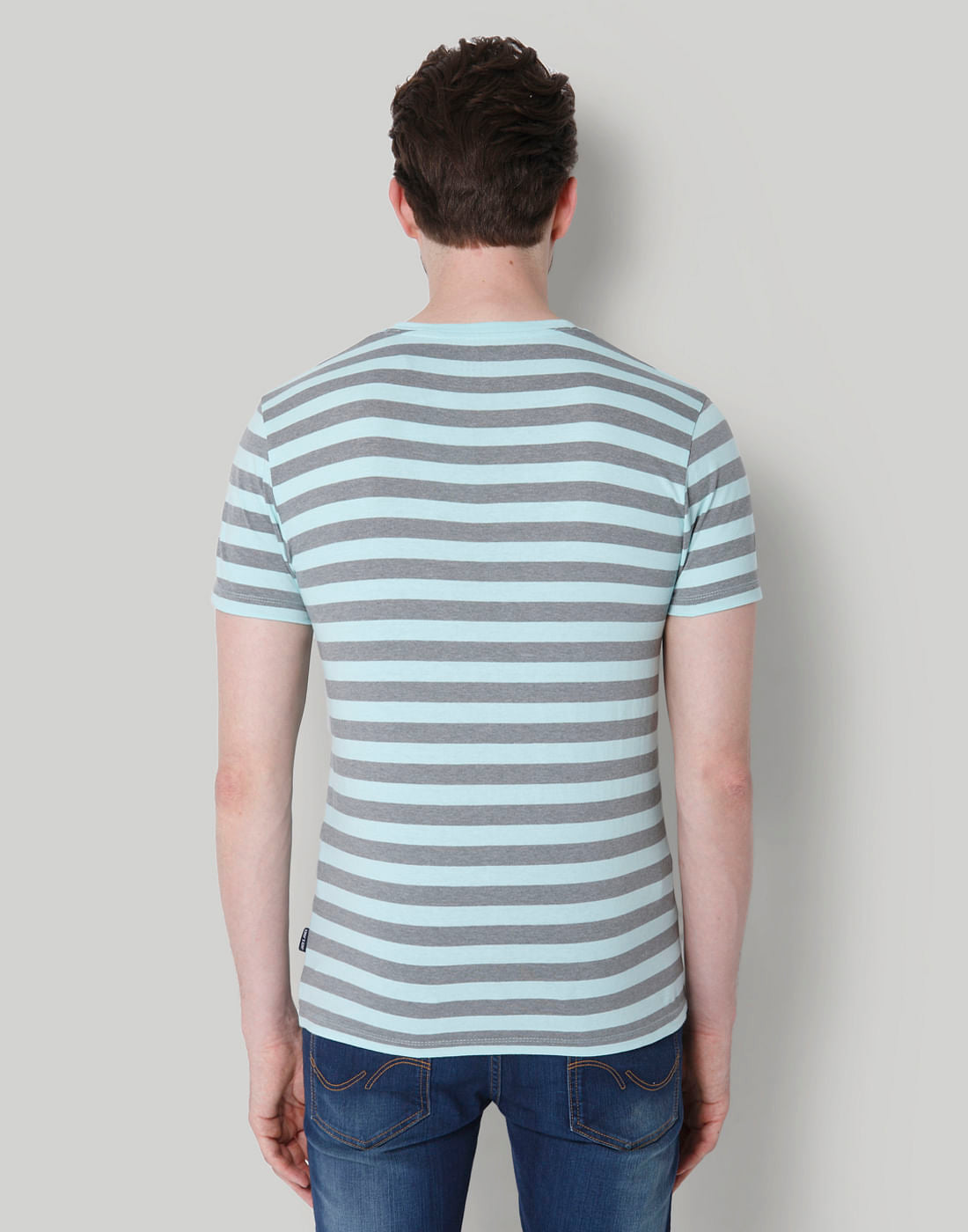 Grey Striped Crew Neck T-Shirt