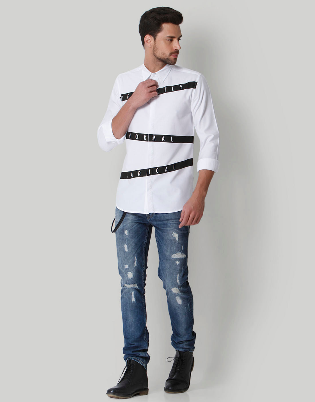 White Text Print Shirt